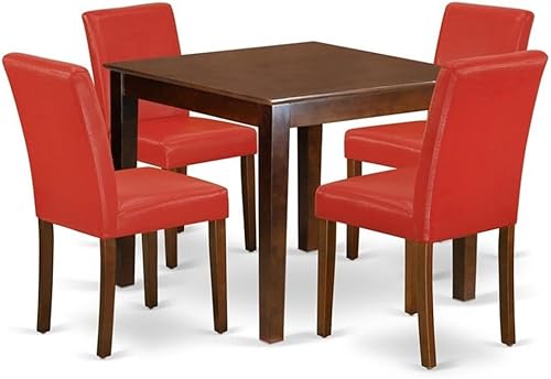 East West Furniture OXAB5-MAH-72 - Juego de mesa de comedor moderna de 5 piezas, incluye una mesa cuadrada de madera y 4 sillas de comedor Parson de