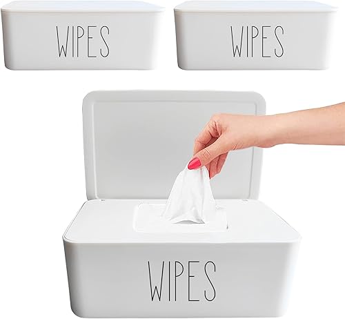 Miniatura 10 de Moorfowl Paquete de 3 dispensadores de toallitas de bebé, soporte para toallitas desechables, 7.28 pulgadas de largo x 4.80 pulgadas de ancho x 2.75