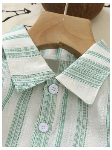 Image of SweatyRocks Boy's 2 Piece Summer Vacation Outfits Short Sleeve Collar Button Down Shirt and Shorts Clothing Set