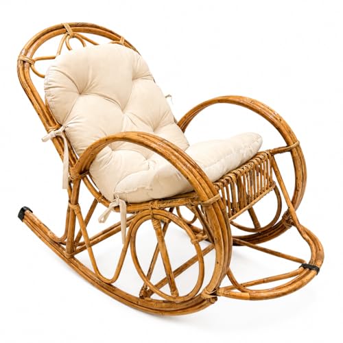 Durable Heavy-Duty Relax Bamboo Cane Rocking Chair for Home, Balcony, Living Room and Outdoor Lounge, Brown