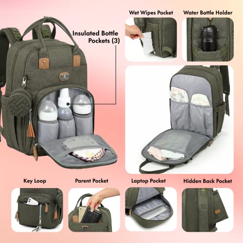 image for Dikaslon Diaper Bag Backpack with Portable Changing Pad, Pacifier Case