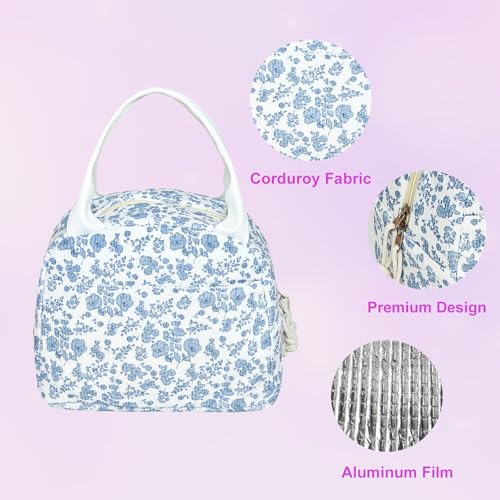 Image of Lunch Box for Women, Reusable Insulated Lunch Box Floral Tote Bags Corduroy Totes for Women Office Work Travel Picnic