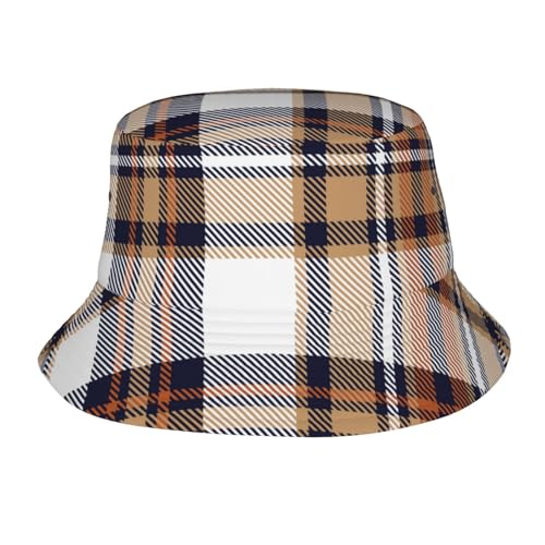 GTEVUTS Fall Plaid Brown Beige Bucket Hat for Women Men - Funny Cute Fashion Cap Fishing Hat Breathable Foldable Outdoor Hat