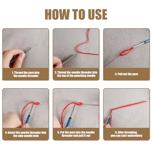 Image of 14pcs Punch Needle Kit, Adjustable Punch Needle Tool with 7 Sizes Punch Needle Heads Sewing Art Needle Tools for Adult Beginners Embroidery Floss Cross Stitching Craft Supplies