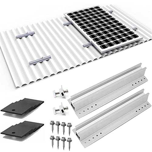 Panel solar de fijación, sistema de fijación de chapa trapezoidal PV, riel de fijación de 30 cm, panel solar de riel de montaje (2 rieles de 300 mm + 2 abrazaderas centrales de 35 mm) Cover