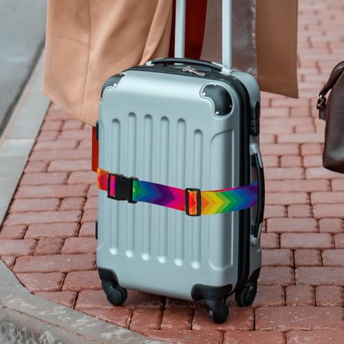 Image of WIRESTER Set of 2 Adjustable Luggage Straps with Buckle, Travel Secure Belt for Suitcase Baggage, Luggage Accessories - Colorful Chevron