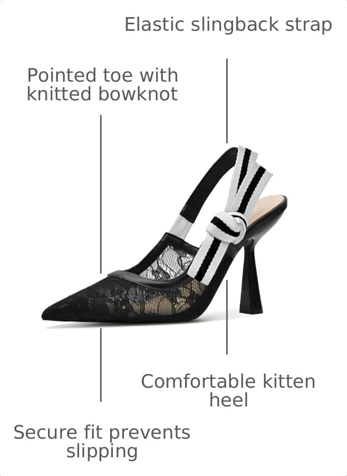 Image of HOCHFART Women's Slingback Kitten Heels Closed Pointed Toe Slip On Pumps | Bowknot, Elastic Slingback Strap, Office, Wedding, Bridal, Formal, Events, Church, Gathering, Casual Outing