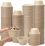 Tczecoo 200 Stück Kompostierbare Portionsbecher, 2oz Bechers aus Bagasse-Faser, Souffle-Tassen, Papierbecher, Probenbecher für Eis Salat Dessert Fingerfood Snack Dips, Natur