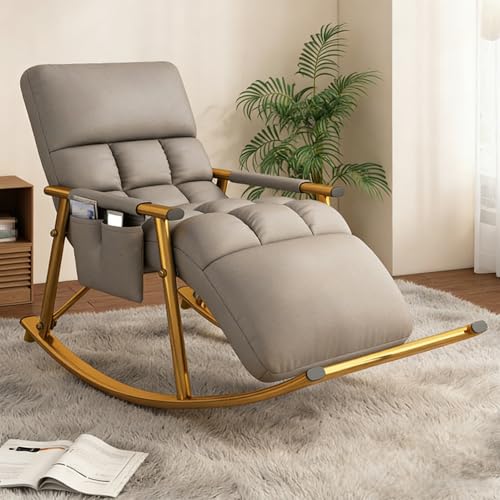 Consejos para Comprar Sillones de lactancia los mejores 5. 48 Silla Mecedora para Guardería con Respaldo y Reposapiés Ajustables, Mecedora Lactancia Reclinables Tapizadas, Cómodo Sillón con Bolsillos Laterales, para Salón,...