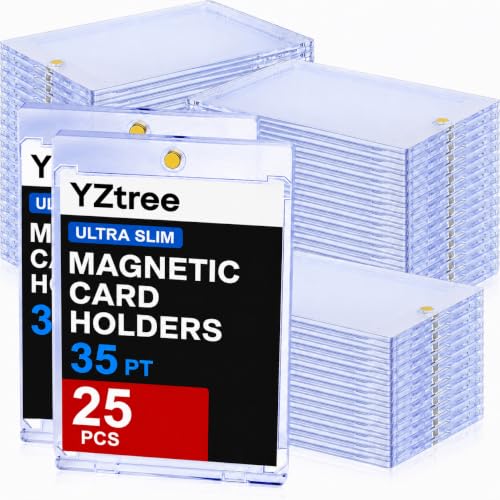 YZtree 25ct Magnetic Card Holders: 35 pt Magnetic Cards Case for Trading Cards U-V Protection Hard Plastic Card Protectors for Sports Baseball Game Standard Display