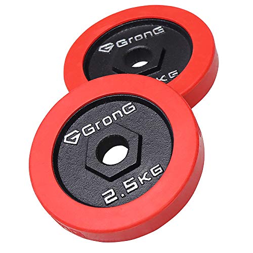 GronG(グロング) アイアン ダンベル バーベル プレート シャフト径28mm 鉄製 2.5kg×2個セット(5kg) ラバーリング セット