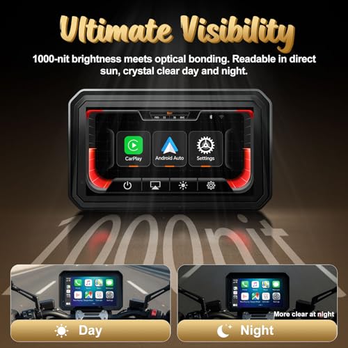 Image of YZW 6 inch Wireless Motorcycle Carplay with Android Auto, Waterproof GPS Nevigation System Screen for Motorbike, Music Sharing,Vioce Control,Light Sensor, BT,Anti-Theft Design Quick-Release Magnetic Mount