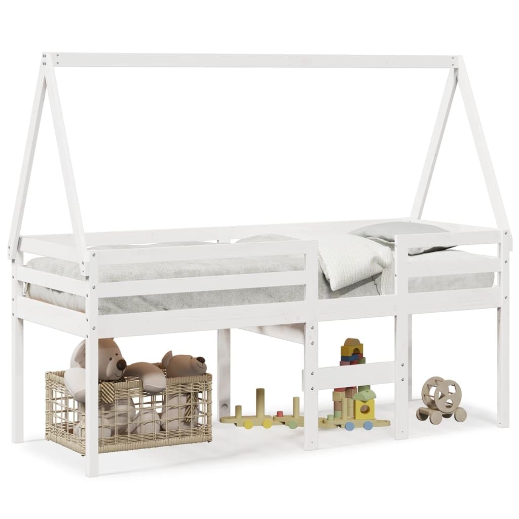 Letto a Soppalco con Tetto Bianco 90x200 cm in Legno di Pino,Letto a Soppalco,Letto Soppalco,Letto a Soppalco,Struttura Letto,Letto a Soppalco con Tetto -3282093