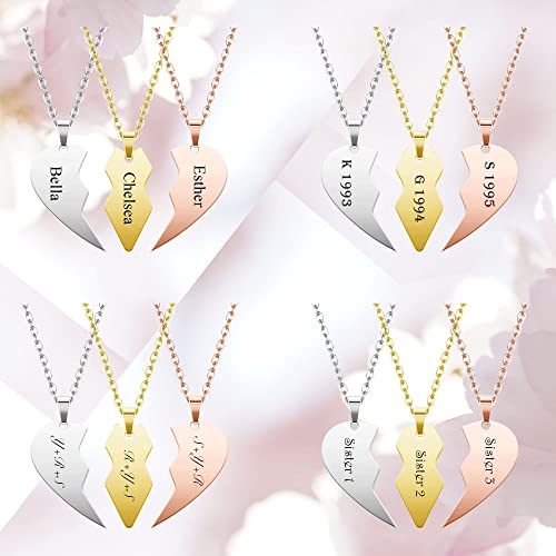 Jovivi AJ2001451(1) Personalized 3Pcs Bff Necklace For 3 Friends Custom Stainless Steel Family Friendship Jewelry Set Name Engraved Best Friend Heart Puzzle Matching Pendant Necklaces thumb #2