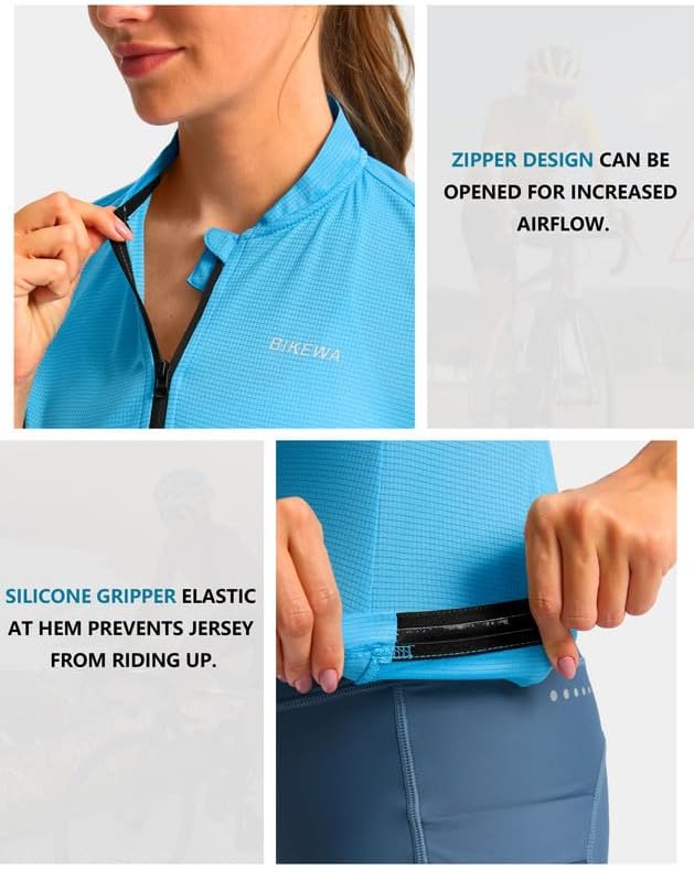 Women's Cycling Jersey Short Sleeve Bike Shirts Full Zipper Bicycle Biking Tops with Pockets Road Mountain Riding - Image 4