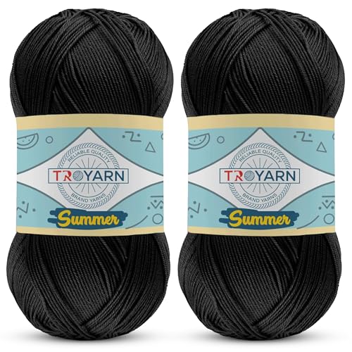 Image of Yarn for Crocheting & Knitting - 2 Skeins (2x383 Yds) (105060 - Black) - 100% Microfiber Acrylic for Craft Projects