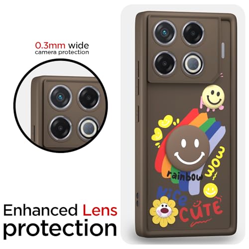 Image of Pikkme Back Cover for Infinix GT 20 Pro 5G | Soft Silicone| Cute Rainbow Smile & 3D Cartoon Flower Design | Shockproof Raised Camera Protection Bumper Case (Brown)