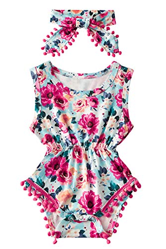 Image of UNICOMIDEA Baby Girls Outfit Newborn Romper Jumpsuits Sleeveless One-Piece Clothes 0-24 Months Bodysuit with Headband