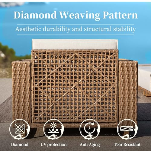 Image of SUNSHINE VALLEY 2 Pieces Patio Furniture Set, Outdoor Rattan Wicker Armchairs with 10''Ultra-Thick Cushions,All Weather Patio Conversation Set, Low Profile Lawn Garden Backyard Chairs