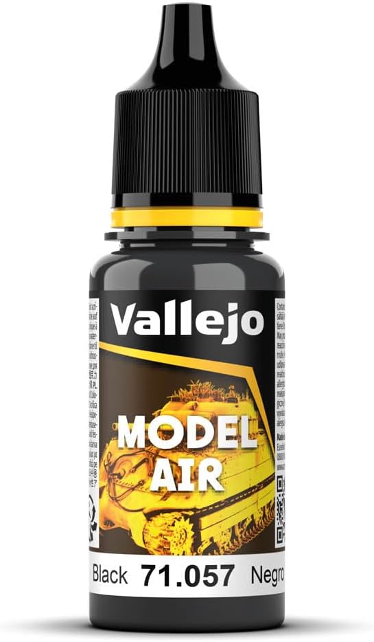 Vallejo Model Air Acrylic Paint, Matte Black Finish, 18 ml for Airbrush, Ideal for Modeling and Miniatures