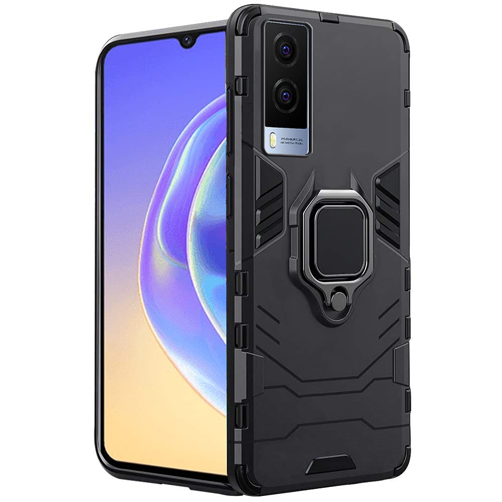 TheGiftKart Tough Armor Vivo V21e 5G Bumper Back Case Cover | Ring Holder & Kickstand in-Built | 360 Degree Protection Back Case Cover for Vivo V21e 5G (PC, Polymer | Black) (B097RKXY83) Amazon Price History, Amazon Price Tracker