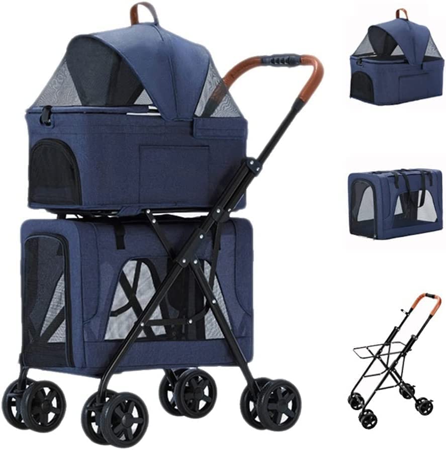 Cochecito para Perros, Cochecito Doble Plegable para Mascotas para 2 Perros/Gatos, Carrito para Mascotas de Doble Capa, Cochecito para Perros y Gatos, Silla de Paseo, Gran Viaje Transpirable
