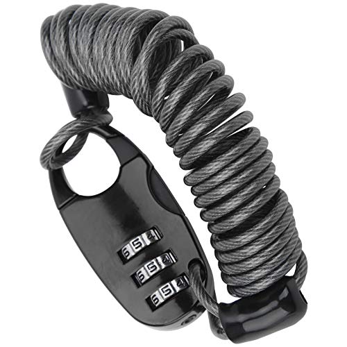 Tbest Tragbares Fahrradhelm-Kabelschloss, Motorrad-Helmschloss, Tragbares Universelles Diebstahlschutz-Passwortschloss, 3-stelliges Rücksetzbares Fahrradkabelschloss für (Black)