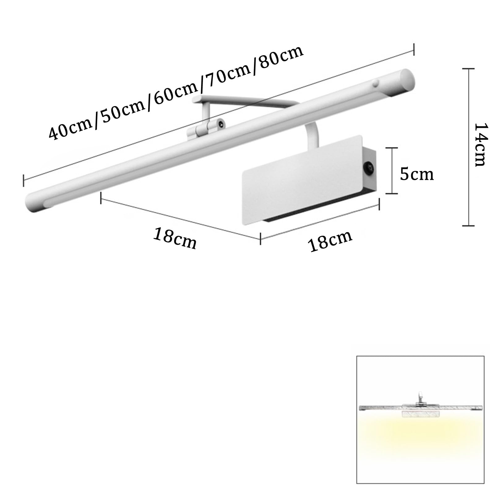 LED Spiegelleuchte Bad mit Bewegungsmelder Modern Wandleuchte Faltbar Einstellbarer Winkel Wasserdicht Wandbeleuchtung Bildbeleuchtung für Schminktisch Badezimmer (Goldenes Neutrales Licht,50cm)