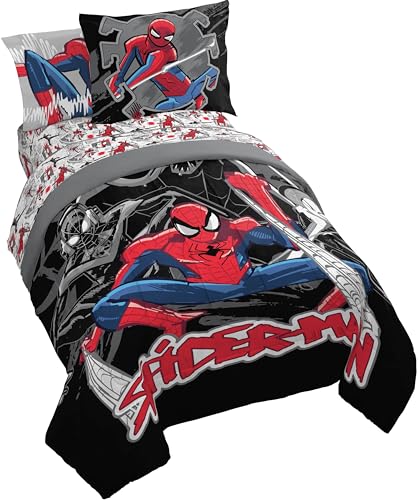 Marvel Spiderman Twin Comforter Set 5 Piece Bedding for Boys Black