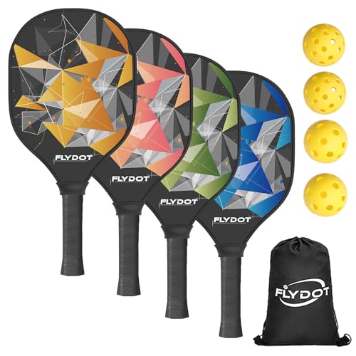 Flydot Pickleball Paddles Set of 4, USAPA Approved, 4 Indoor&Outdoor Pickleball Balls, Carrying Bag, Pickleball Paddles Pack Gifts for Beginner&Pro.