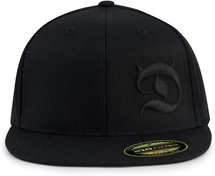 Horned D Flex Fit 6-Panel Men's Cap – Baseball Hat with Flat Bill, Black Embroidery Design