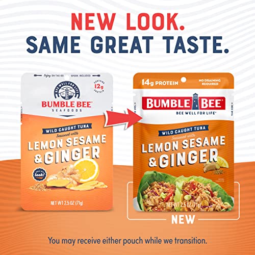 Bumble Bee Lemon Sesame & Ginger Seasoned Tuna, 2.5 Oz Pouches (Pack Of 12) - Ready To Eat - Wild Caught Tuna Pouch - 12G Protein Per Serving #TOP3