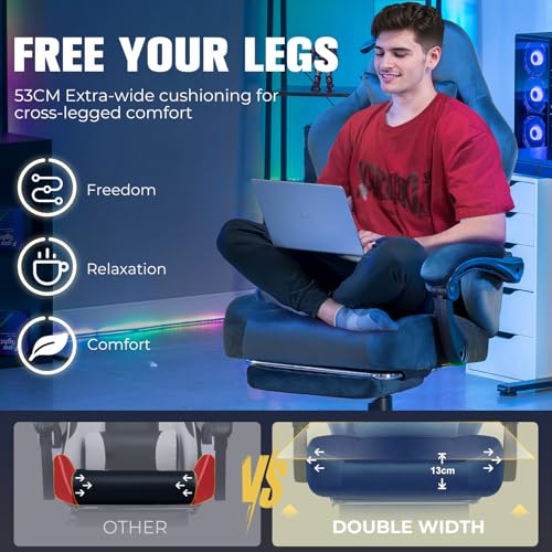 Image of GTPLAYER Big and Tall Gaming Chair 400lbs Heavy Duty Office Chair with Foot Rest, High Back Pocket Spring Ergonomic Computer Chair for Adults, Wide Comfy Seated Cushion with Linkage Armrests, Blue
