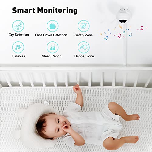 Simyke Video Baby Monitor with App and Screen 1080P Camera, Cry Detection, Lullabies, Two Way Talk, Night Vision, Face Detection, Wall Mount, Connect Smart Watch, Temperature Monitoring, Gift for Baby by Simyke - Image 4