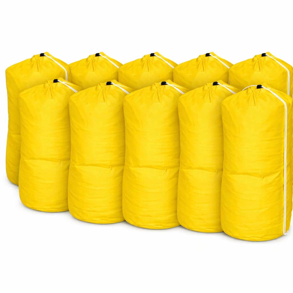 INCO-CARE Durable Laundry Bag with Drawstring and Carry Handle, Heavy Duty Reusable, Colour-Coded, Machine Washable 95°C. (Pack of 10, Yellow)