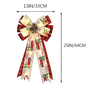 Christmas Tree Topper Bow with 30 LED Lights Decorations, 13”x25” Xmas Large Red Black Buffalo Plaid Rustic Farmhouse Wreath Bows with Truck Berries Pine Cones Pine Needles for Front Door Outdoor Christmas Tree Topper Bow with 30 LED Lights Decorations 13×25 Xmas Large Red Black Buffalo Plaid Rustic Farmhouse Wreath Bows with Truck Berries Pine Cones Pine Needles for Front Door Outdoor