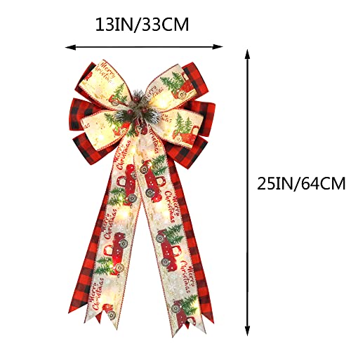 Christmas-Tree-Topper-Bow-with-30-LED-Lights-Decorations-13×25-Xmas-Large-Red-Black-Buffalo-Plaid-Rustic-Farmhouse-Wreath-Bows-with-Truck-Berries-Pine-Cones-Pine-Needles-for-Front-Door-Outdoor Christmas Tree Topper Bow with 30 LED Lights Decorations 13×25 Xmas Large Red Black Buffalo Plaid Rustic Farmhouse Wreath Bows with Truck Berries Pine Cones Pine Needles for Front Door Outdoor