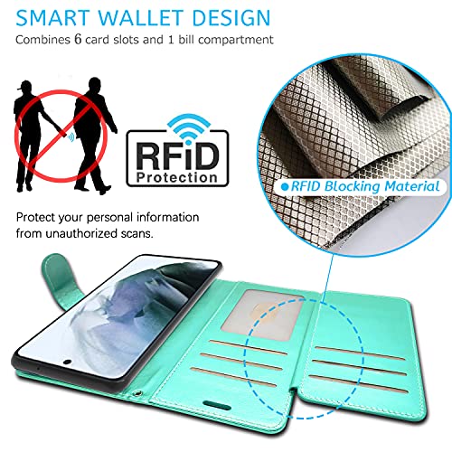 Coveron Wallet Pouch Designed For Samsung Galaxy S21 Fe Case, Rfid Blocking Flip Folio Stand Pu Leather Phone Cover - Almond Blossom #TOP4