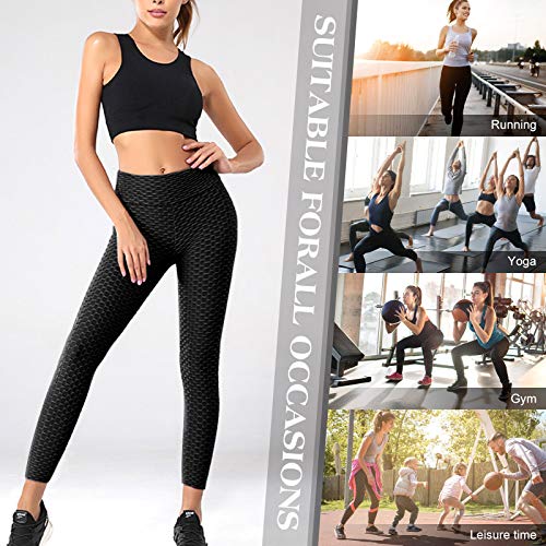 Mannice Women's Anti Cellulite Butt Lifting Leggings High Waist Honeycomb Scrunch Yoga Pants Workout Textured Tights (S, Black) #TOP5
