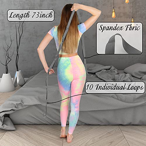 Stretch Strap Yoga Stretching Strap Physical Therapy Rehab Multi-Loop Strap Stretch Bands Nonelastic Exercise Strap For Pilates, Dance And Gymnastics With Instructional Guide (Grey) #TOP3