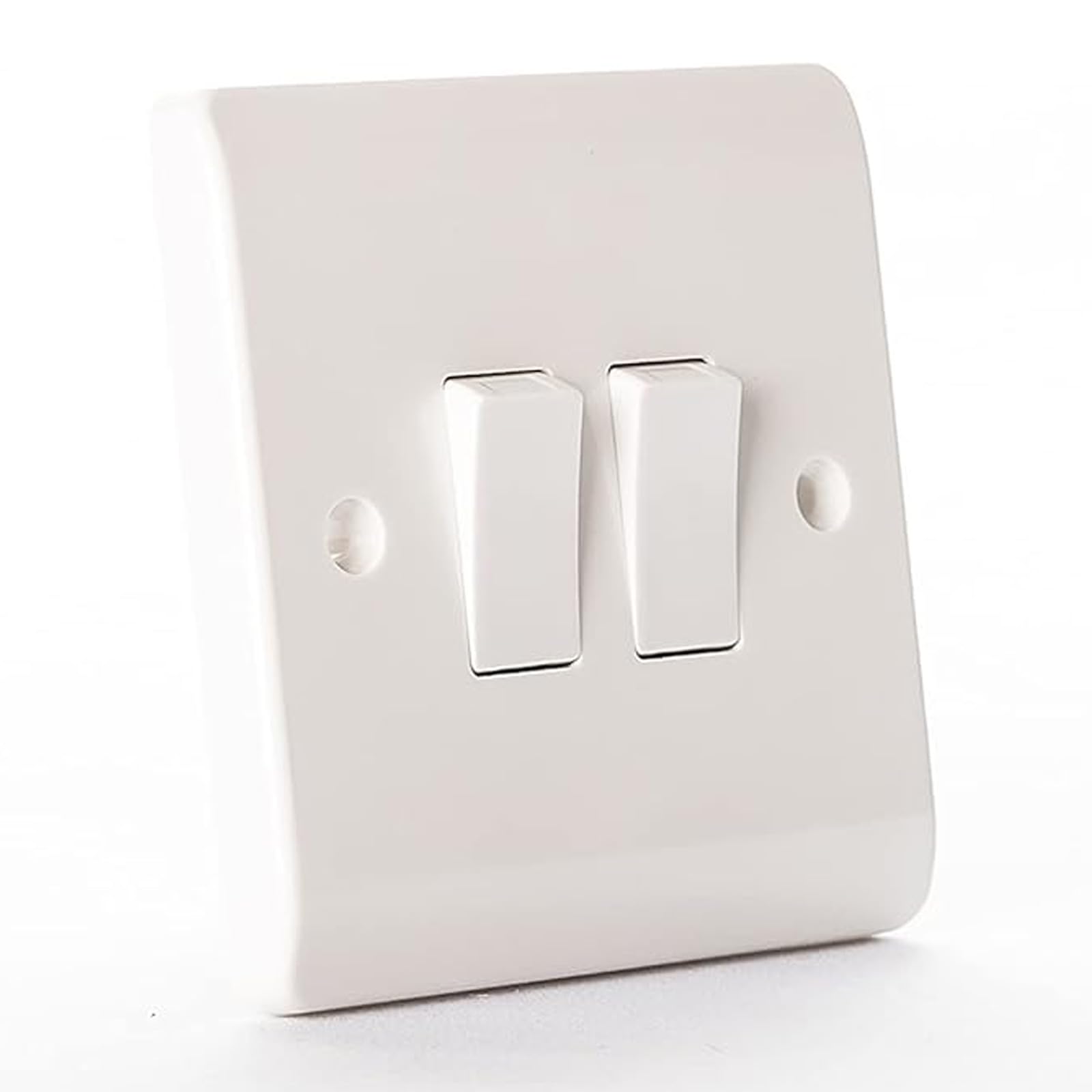 2 Gang 2 Way Light Switch, White Electric Curved Edge Light Switches with Screws, 250 V A.C - Image 3
