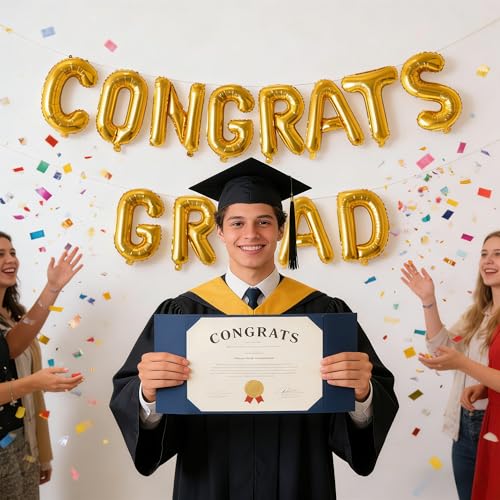 Image of Congrats Grad Balloon Banner, Congratulations Balloons for Graduation Party Decorations 2026, Gold