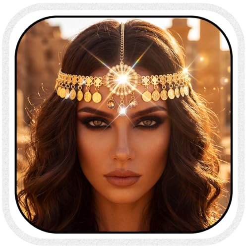 Catery Gold Coins Head Chain Gypsy Headpiece for Women Cotusme(Small Coin)