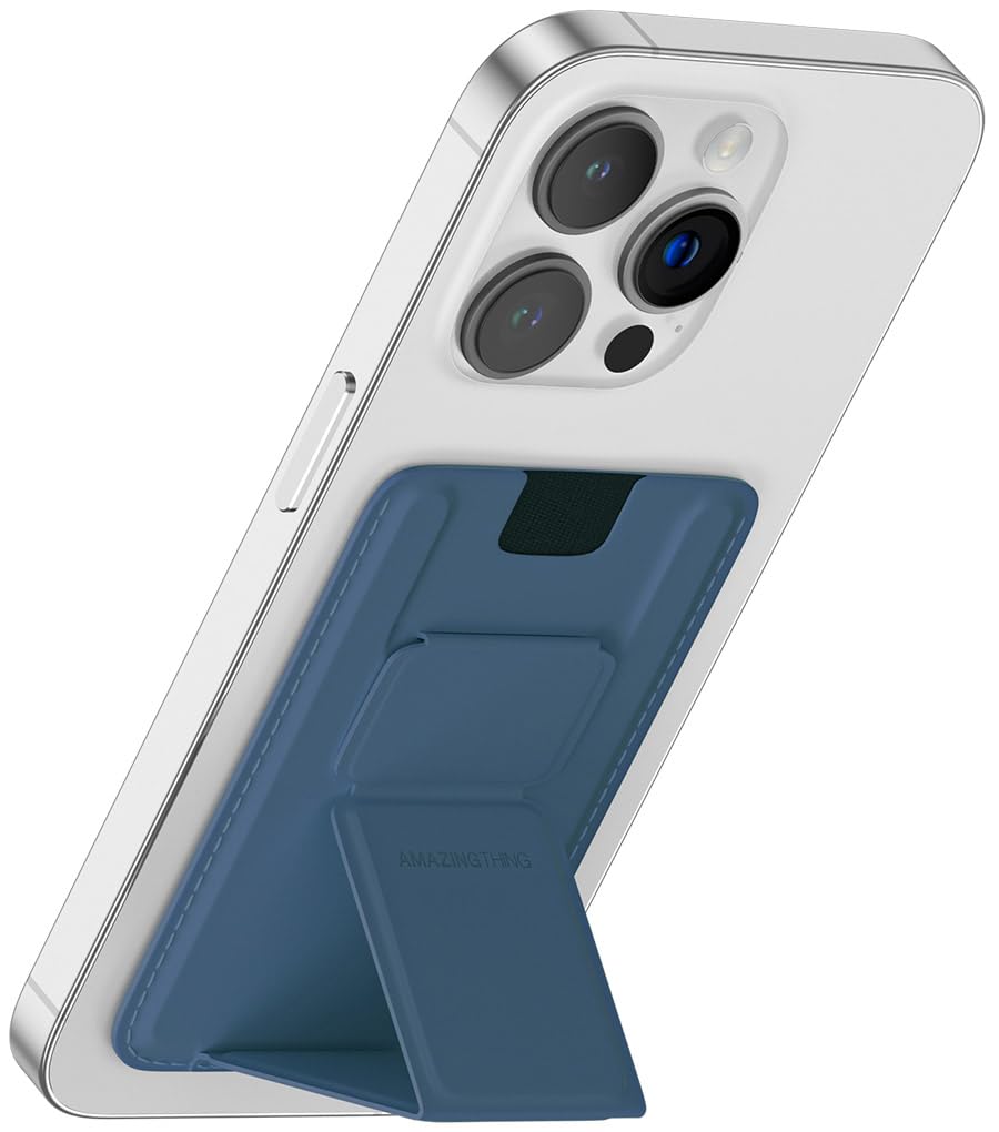 at AMAZINGthing Amazing Thing Smoothie Pro MagSafe Compatible Magnetic Wallet Card Holder with Hand Grip and Multi Angle Stand for iPhone 16, 15, 14, iPhone 13 & 12 series - Blue