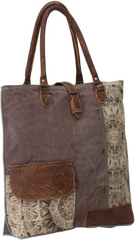 Myra Bag Boho Purses for Women - Canvas Bag with Buffalo Leather Detailing and Geometric Pattern, Boho Handbags for Women - Image 3