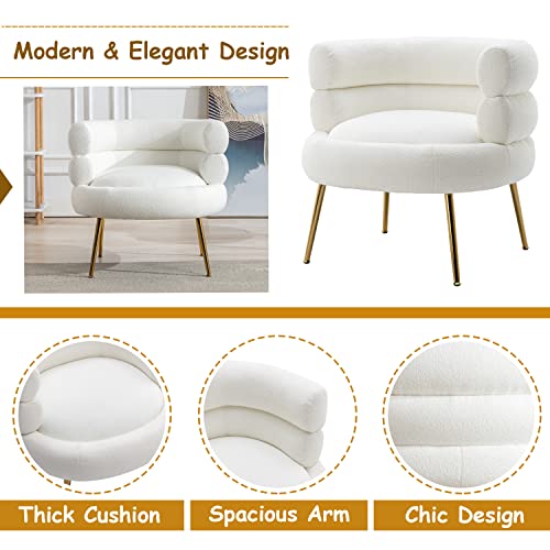 Antetek Modern Accent Chair, Upholstered Living Room Sofa Chair With Tufted Backrest, Padded Comfy Arm Chair Leisure Lounge Chair, White #TOP2
