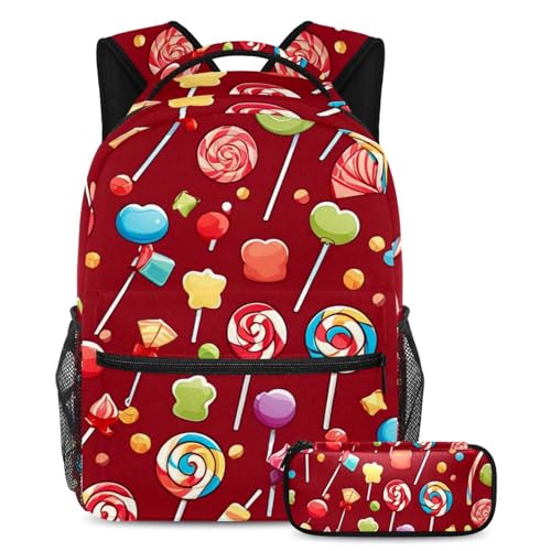 Sac à dos et trousse pour adolescents style bonbons rouges idéal pour le collège et lycée