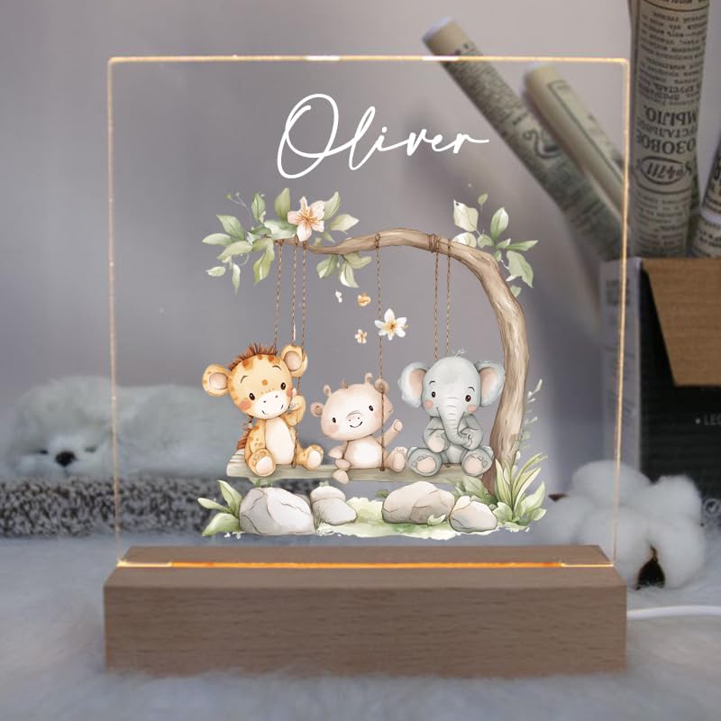 ukgiftstoreonline Personalised LED Nursery Night Light Lamp with Animal Design, 22 cm, Customisable