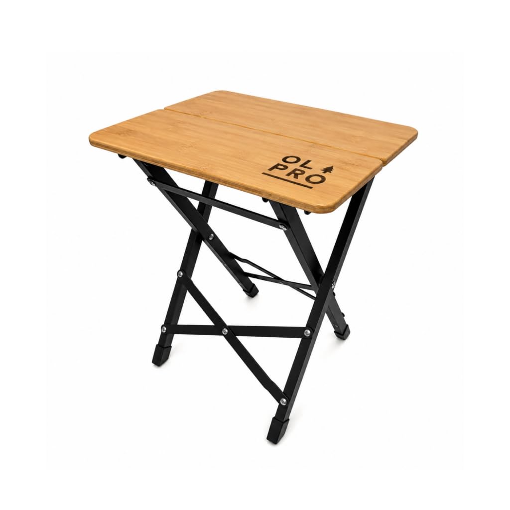 OLPRO Bamboo Camping Stool – Lightweight Foldable Tripod Stool with Aluminium Frame, Portable & Compact, Durable Bamboo Top, 2-Fold Design, Perfect for Camping, Festivals & Travel