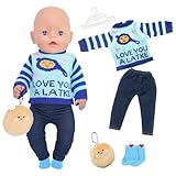 Zouonou Baby Puppen Puppenkleidung 35-43 cm, 5-teiliges Outfit mit Strickoberteil + Hose + Socken + Kleiderbügel + Verzierungen Puppenkleidung Zubehör für 14-17 Zoll Baby Puppen (Ohne Puppe)
